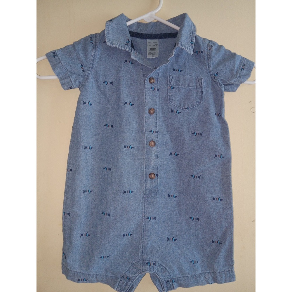 Carter's Baby Boy Blue Wiener Dog Romper Size 18 Months‎